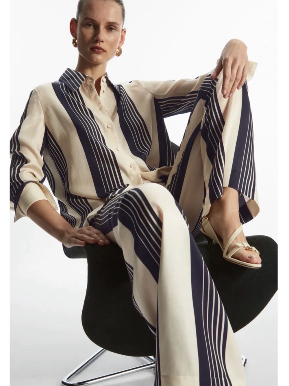 COS Oversized Stripe Satin Shirt